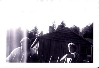 Alex and Clara Laing at house on Mud Bay, 1953