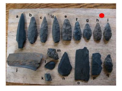 Richardson Bay artifacts. Red dot = dime letters and scale.jpg